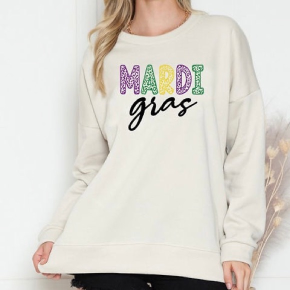 Mardi Gras Sweatshirt With Mardi Gras Print Cream